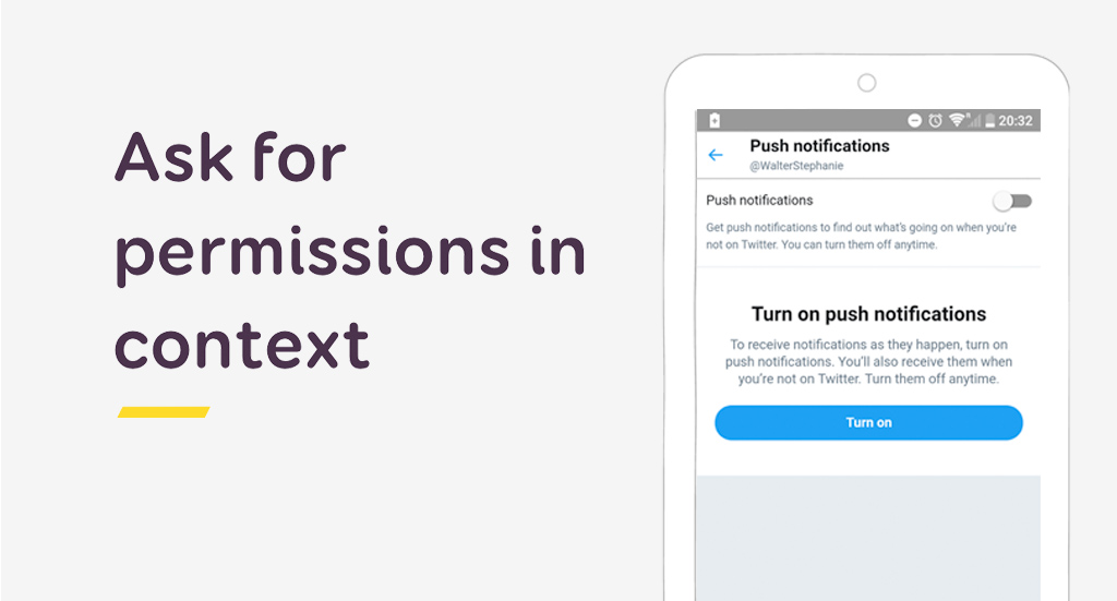 Ask for permission in context - example of twitter lite
