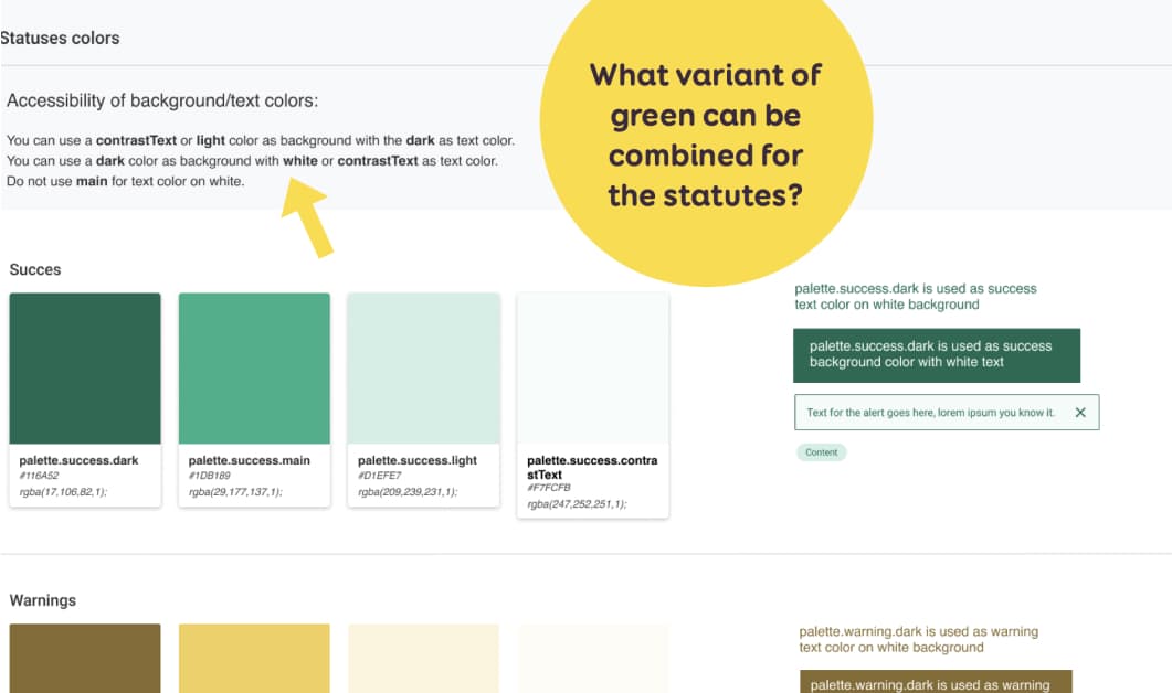 What variant of green can be combined for the statutes?: example of 4 green colors and how they can be combined for a "success" status