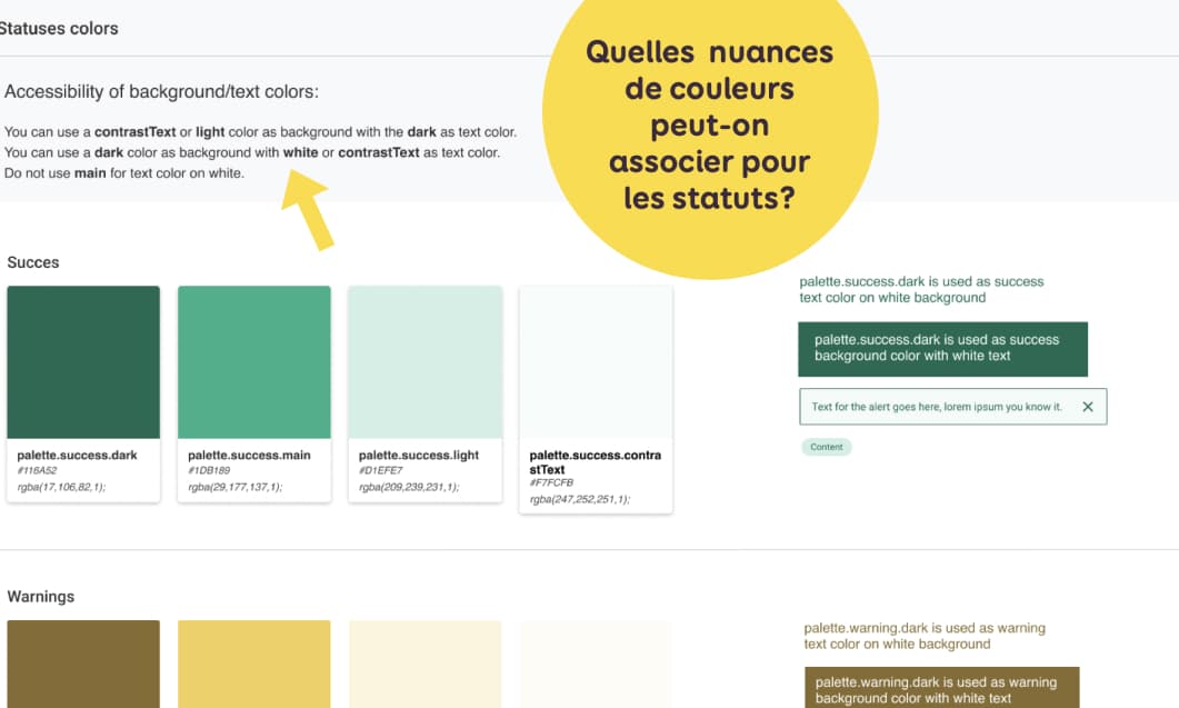 Quelles nuances de couleurs peut-on associer pour les statuts?