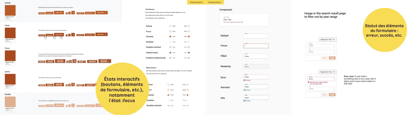 Documentation pour les états des boutons et les éléments de formulaire