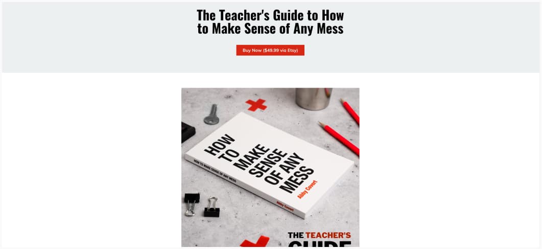 Screenshot of the book's site, with the cover of "how to make sens of any mess"