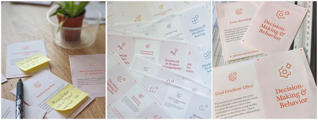 Different angles of the paper cards for cognitive biases