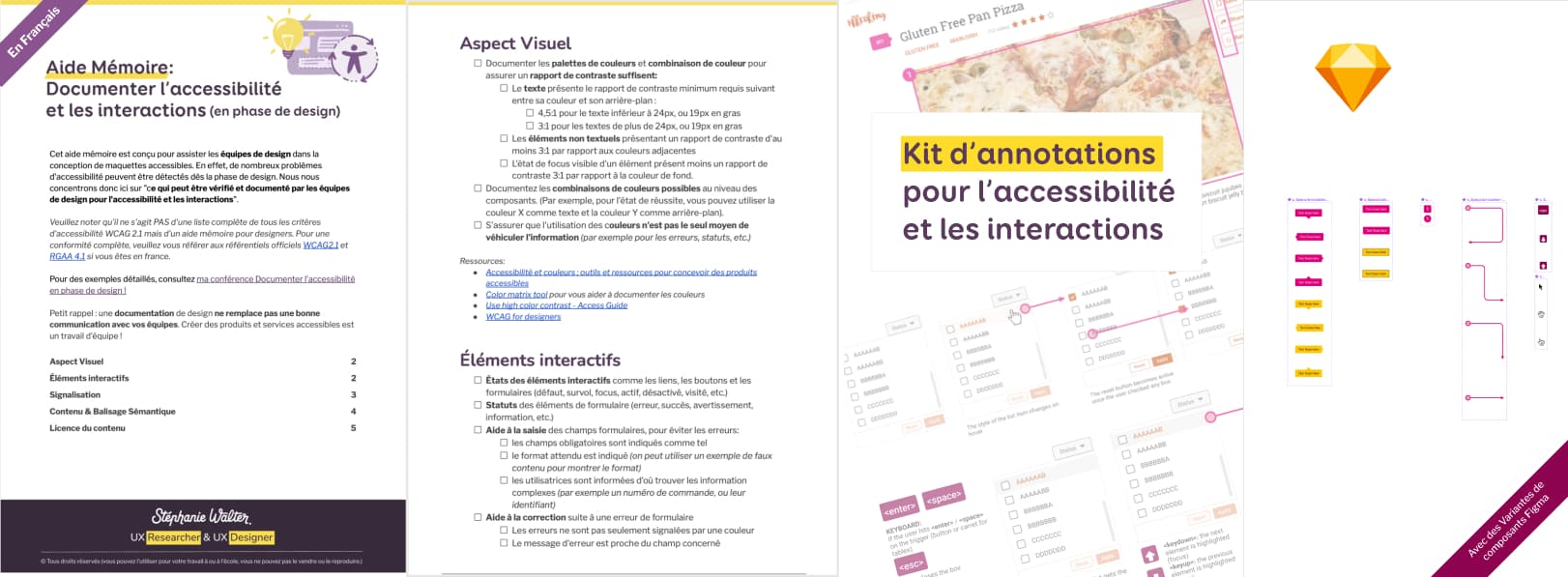 Exemple de 2 pages de l'aide mémoire et du fichier Figma et Sketch