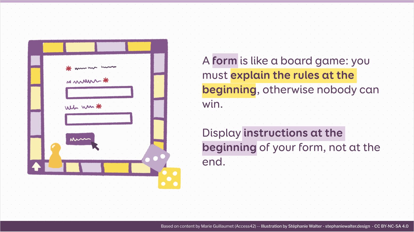 A form, inside a board game. The form has red asterisk that are explained at the top with a legend.