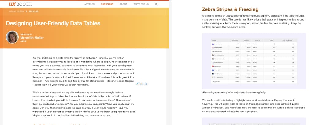 Screentshot of "Designing User-Friendly Data Tables"