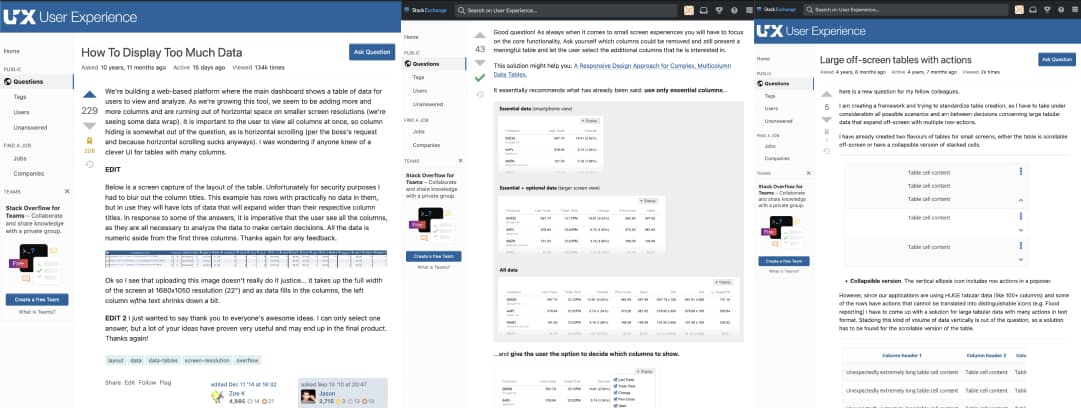 3 screenshots of uxstackexchange