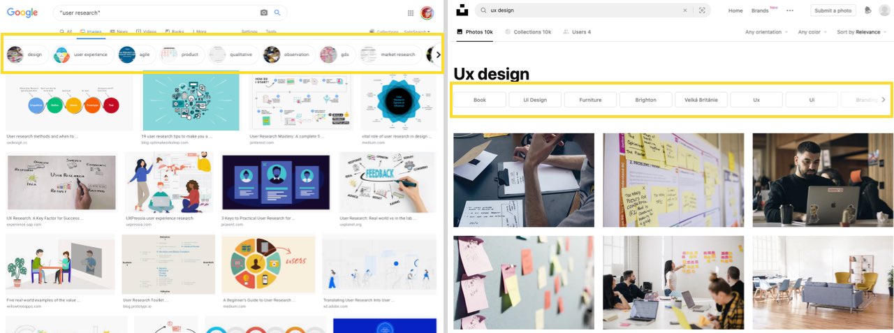 Google search results with some taxonomy propositions, same for unsplash with some taxonomy tags