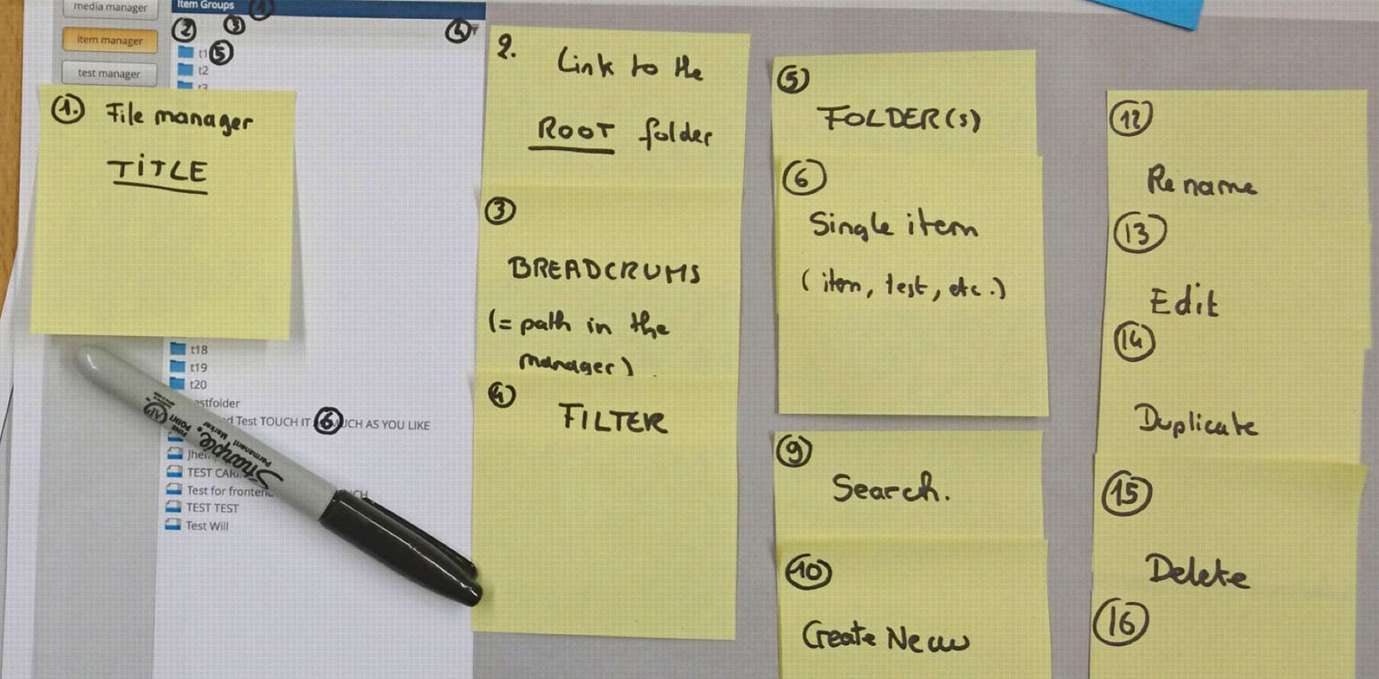 Inventaire de composants fait avec des postits