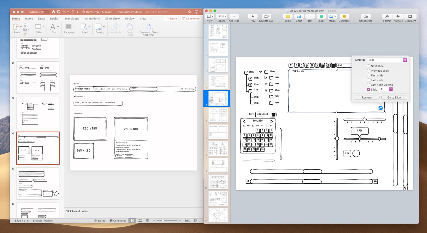 Example of prototyping templares for PowerPoint and Keynote