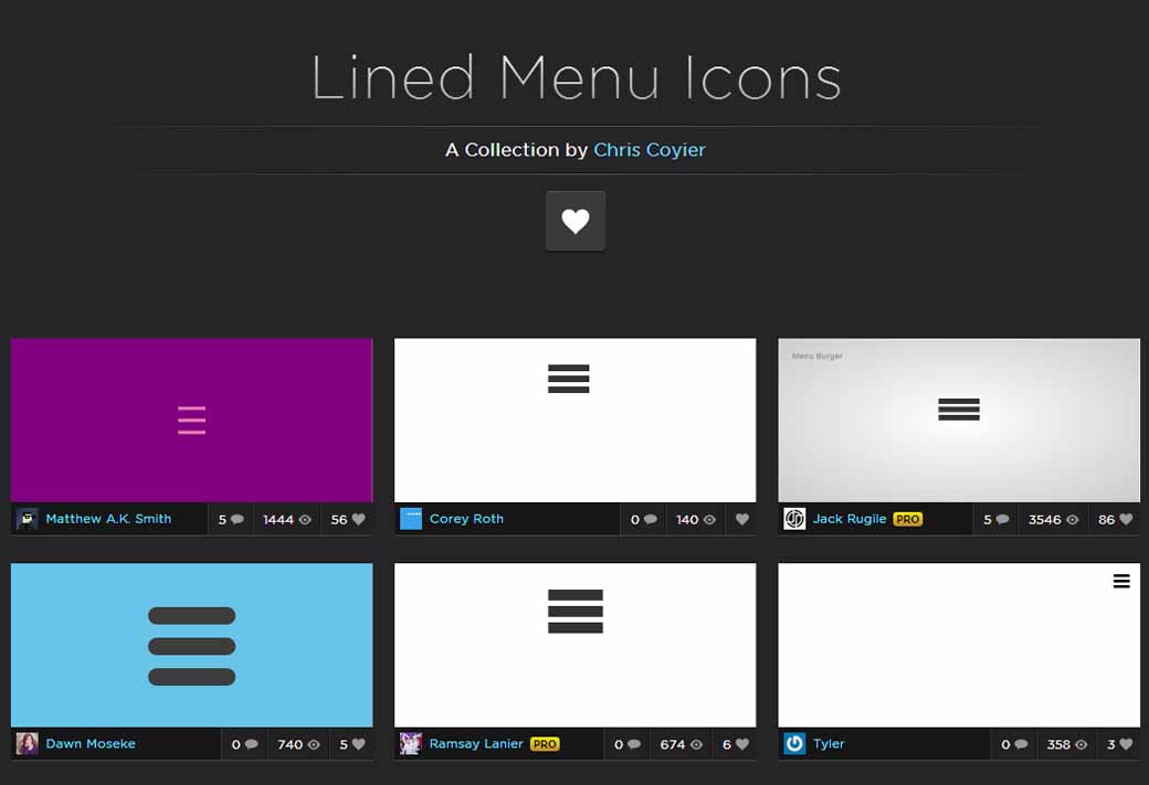 Lined menu icons