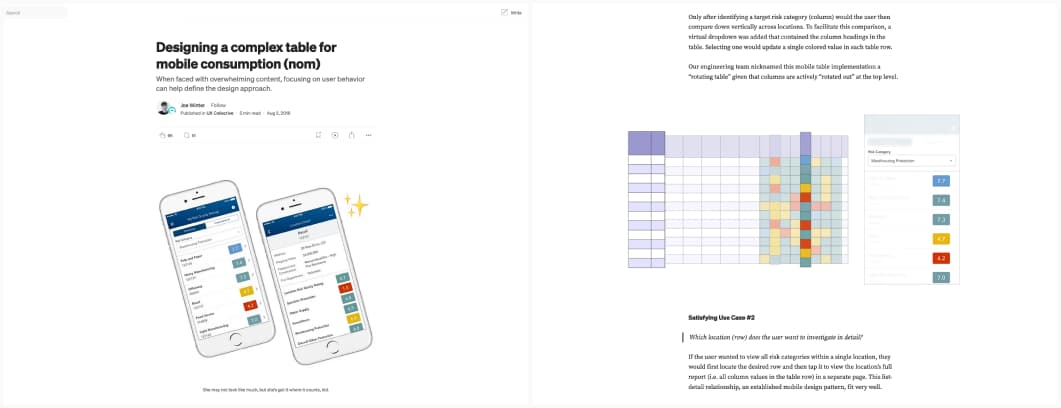 Screenshot of the article with example of a linear mobile table