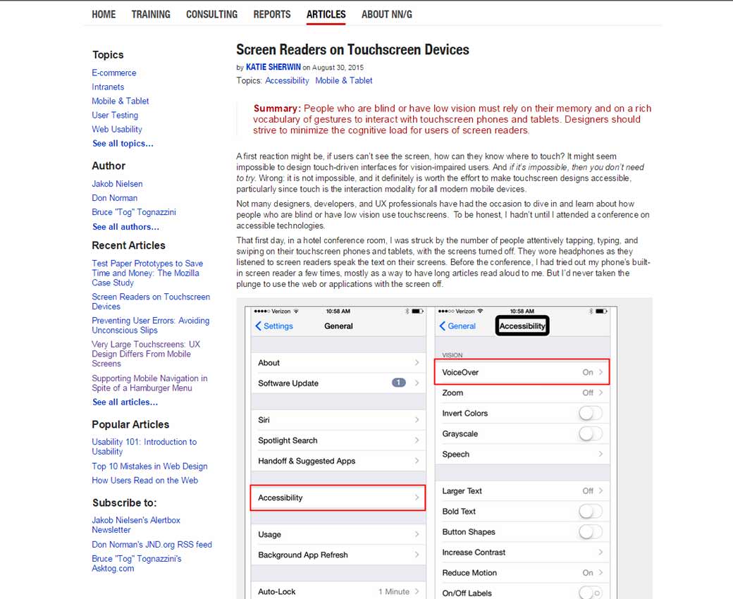 Screen Readers on Touchscreen Devices