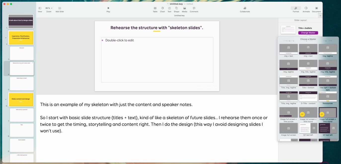 Example of the skeletong slides with just the structure and some speaker notes