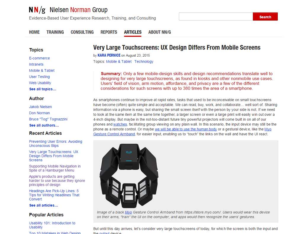 Very Large Touchscreens: UX Design Differs From Mobile Screens